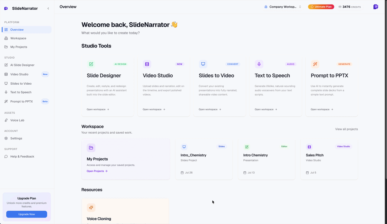 Custom Voices section in SlideNarrator account settings
